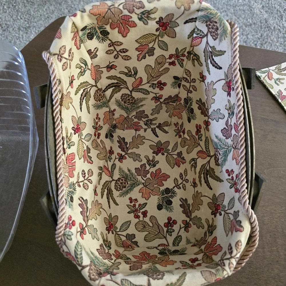 Longaberger Small Vegetable Basket Green Brown Autumn Path Liner‎ & Protector